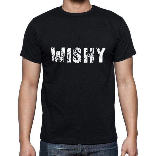 Wishy Mens Short Sleeve Round Neck T-Shirt 5 Letters Black Word 00006 - Casual