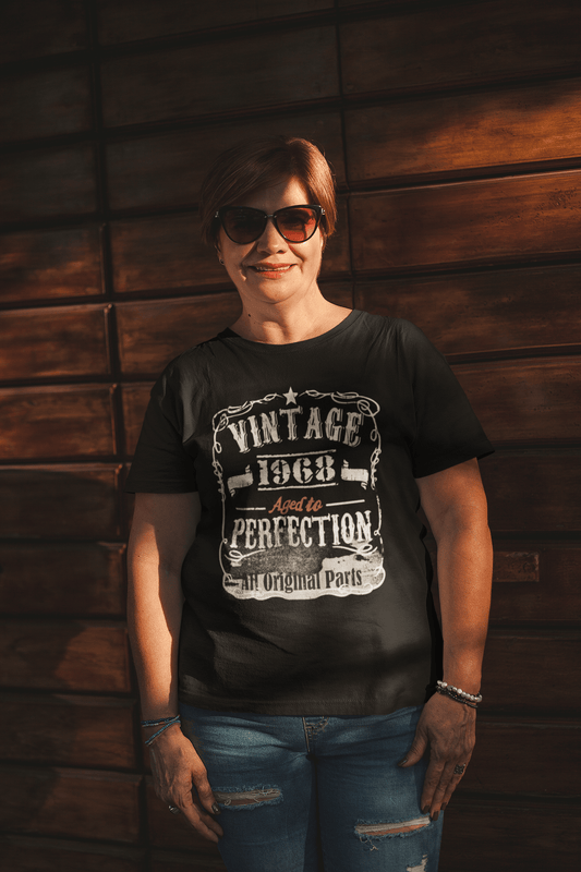 1968 Vintage Aged to Perfection Damen T-Shirt Schwarz Geburtstagsgeschenk 00492